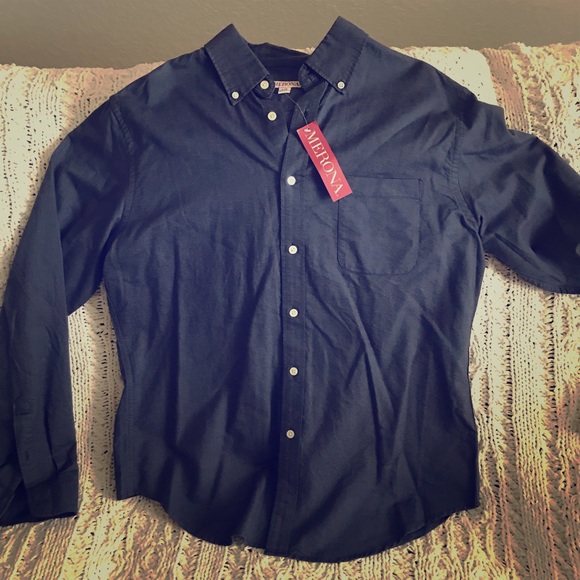 Merona Men/'s Dark Blue Oxford Button Up Long Sleeve Shirt NWT Size Small or XXL